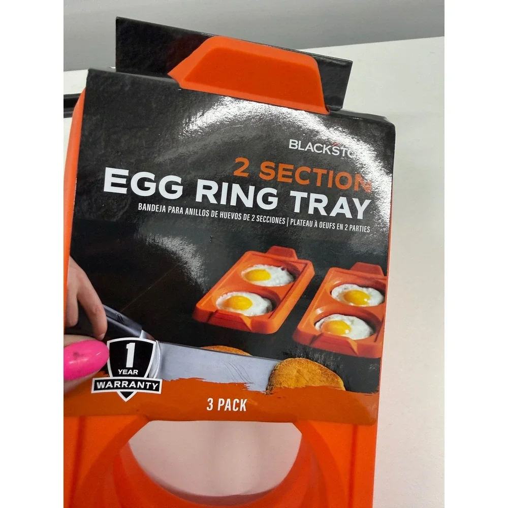 Blackstone 2 Section Egg Ring Tray 3 Pack Orange Silicone Griddle Accessory 5600